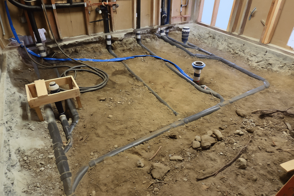 San Francisco groundwork plumbing showing ABS DWV installation for ADA bathroom with horizontal vents.